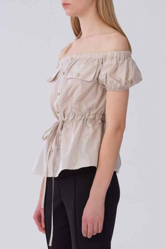 Madonna Yaka Beli Büzgülü Taş Bluz Taş - 3