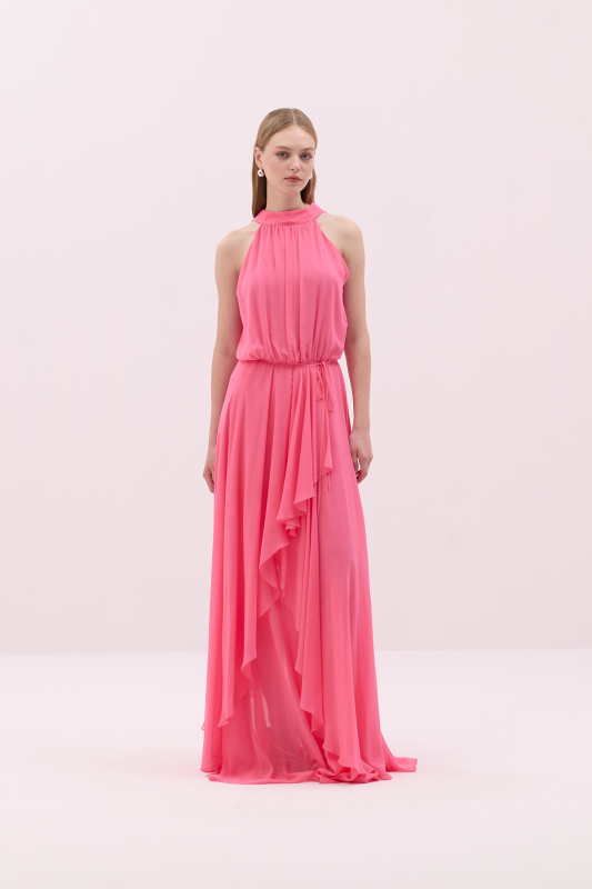 Maksi Boy Şifon Elbise Pembe - 4
