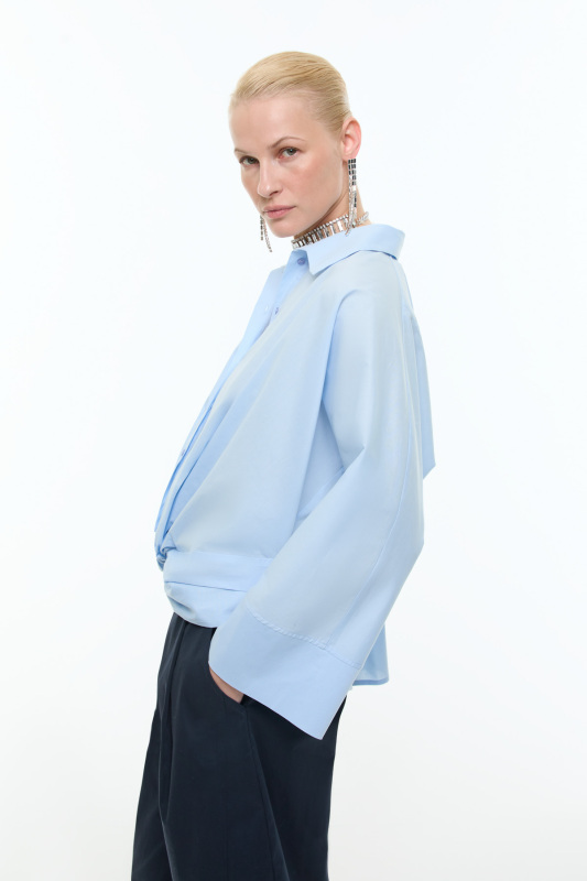 Düğüm Görünümlü Manşet Detaylı Gömlek Mavi - 4