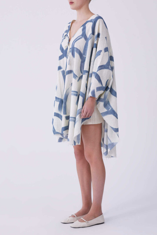 Mavi Yuvarlak Desenli Kimono Standart Renk - 3