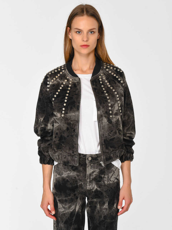 Metal Detaylı Denim Bomber Kadın Ceket Standart Renk 