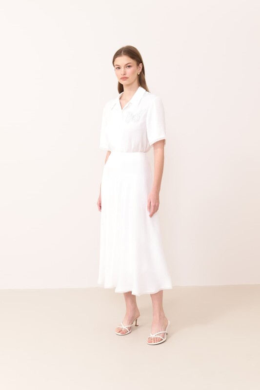 Midi Boy Saten Etek Ekru - 1