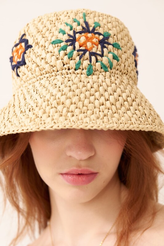 Nakışlı Şapka Naturel - 4
