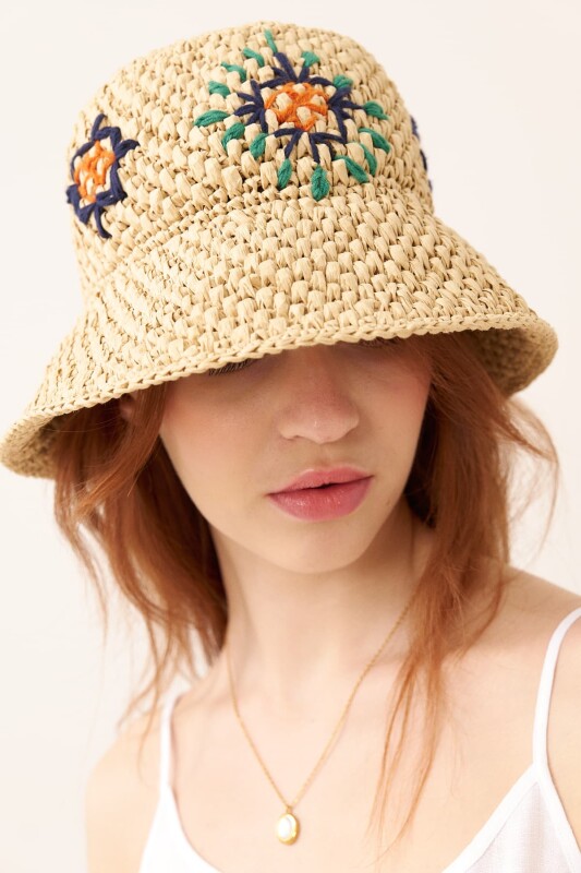 Nakışlı Şapka Naturel - 2