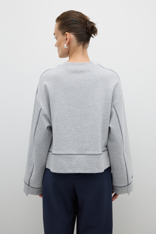 Nakışlı Sweatshirt Gri - 2