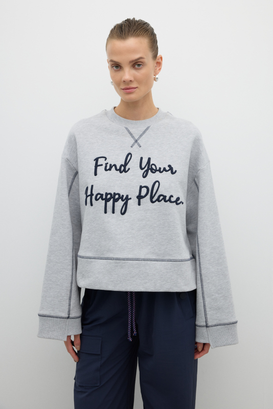 Nakışlı Sweatshirt Gri - 1