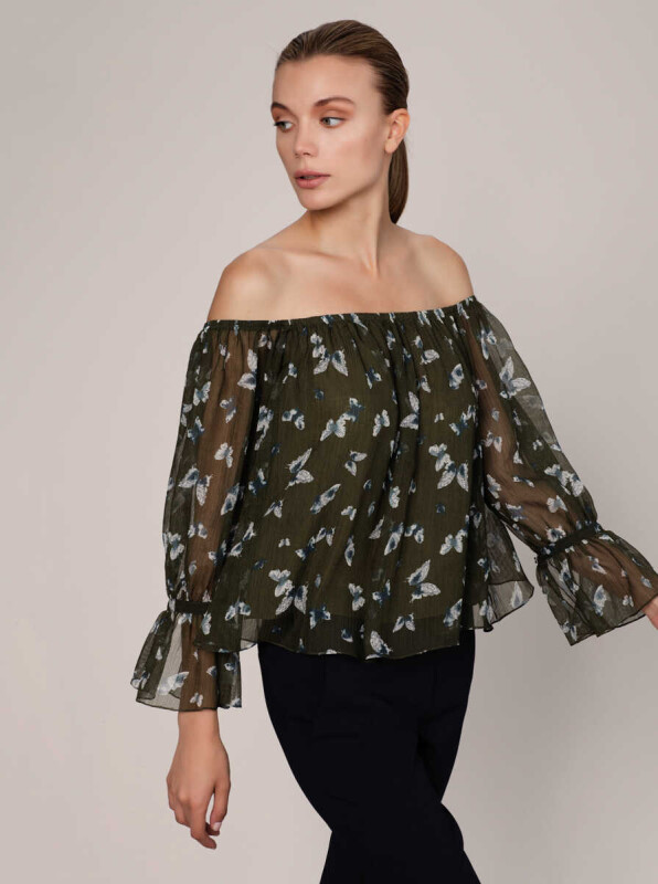  Off Shoulder Desenli Bluz Standart Renk - 1