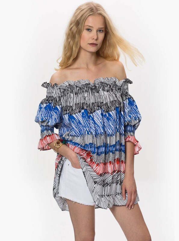 Omuz Detaylı Renkli Bluz Standart Renk - 3