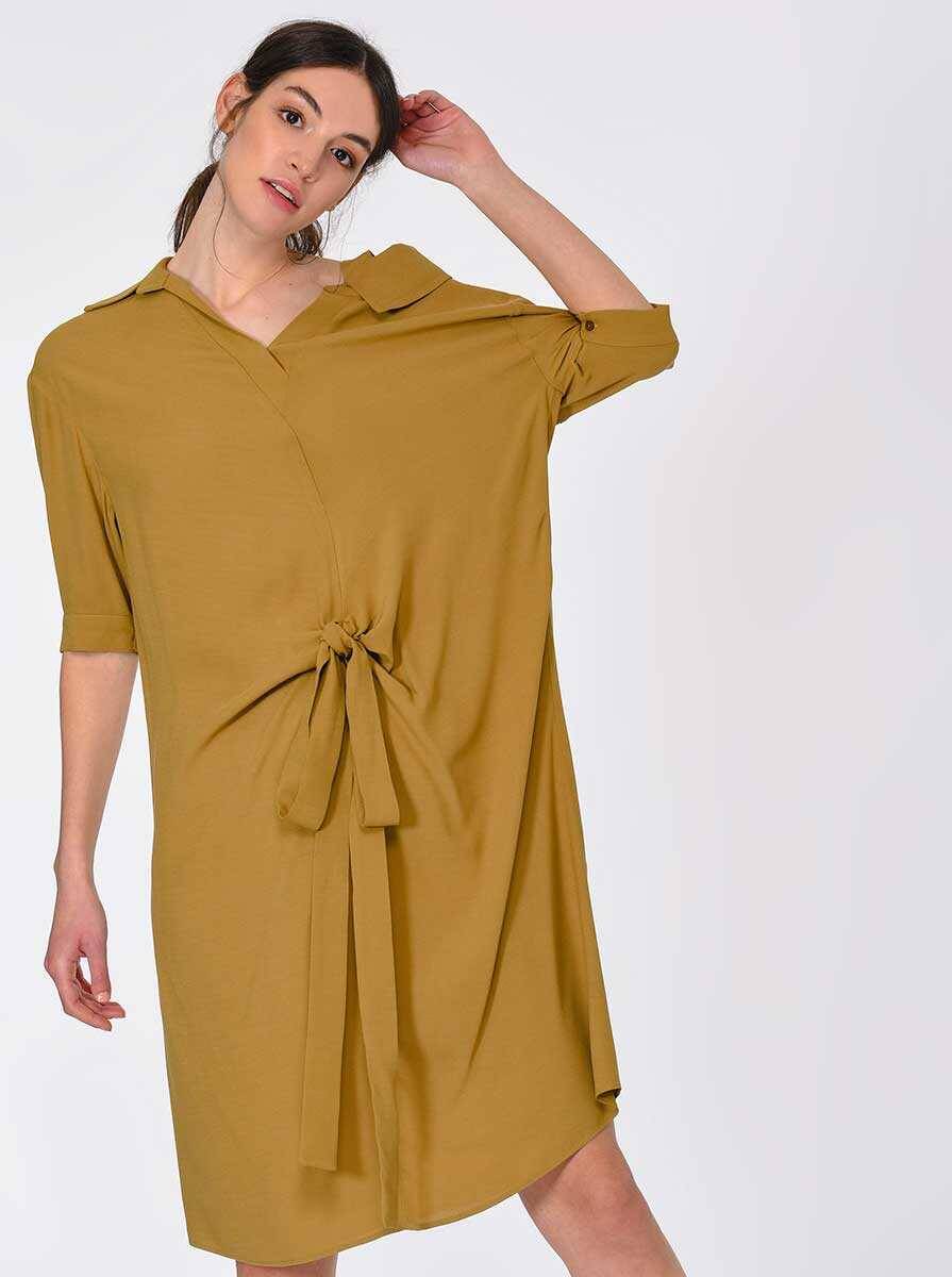 Omuz Ve Kuşak Detaylı Günlük Elbise Olive - 4