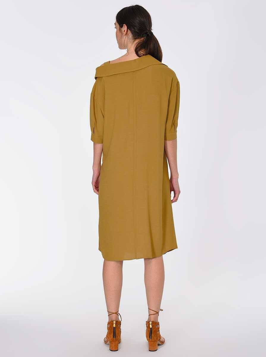 Omuz Ve Kuşak Detaylı Günlük Elbise Olive - 2