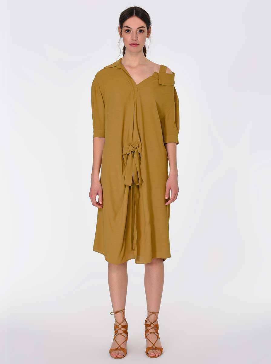 Omuz Ve Kuşak Detaylı Günlük Elbise Olive - 1