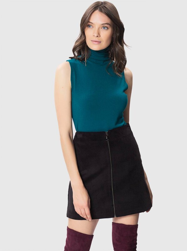  Önden Fermuar Detaylı Mini Etek Siyah - 3