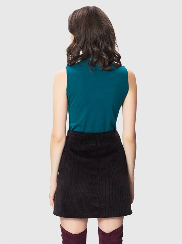  Önden Fermuar Detaylı Mini Etek Siyah - 2