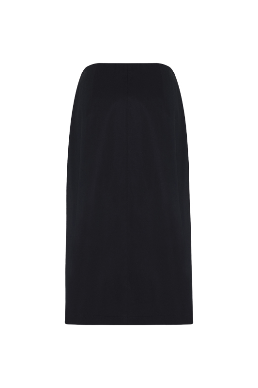 Önden Fermuarlı Çift Cepli Beli Lastikli Midi Etek Lacivert - 5