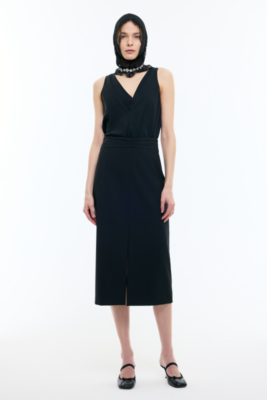 Önden Yırtmaçlı Kalem Etek Siyah - 3