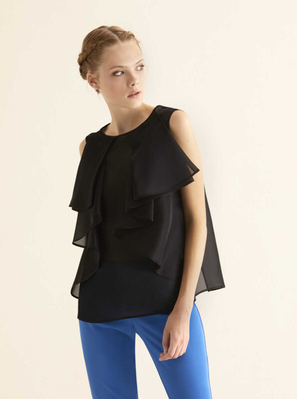 Önü Detaylı Transparan Bluz Siyah - 3