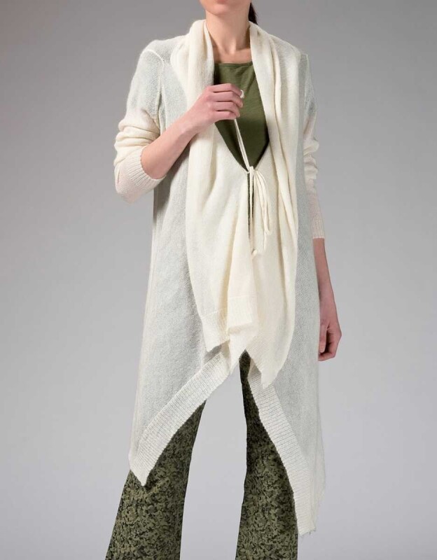  Önü Detaylı Volanlı Uzun Triko Bej - 1