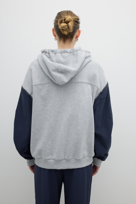 Önü Fermuar Detaylı Kapüşonlu Sweatshirt Gri - 2