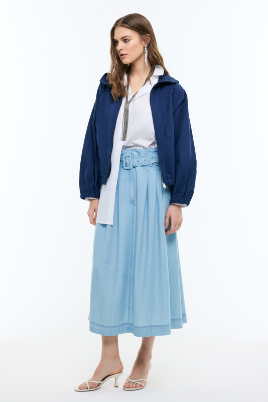 Önü Fermuarlarlı Kapüşonlu Mont Lacivert - 3