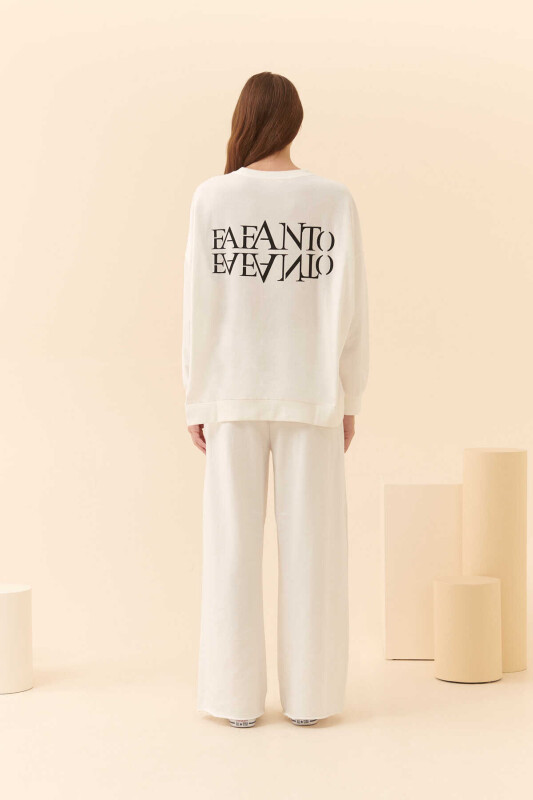  Oversize Fafanto Yazı Baskılı Sweatshirt Ekru - 2