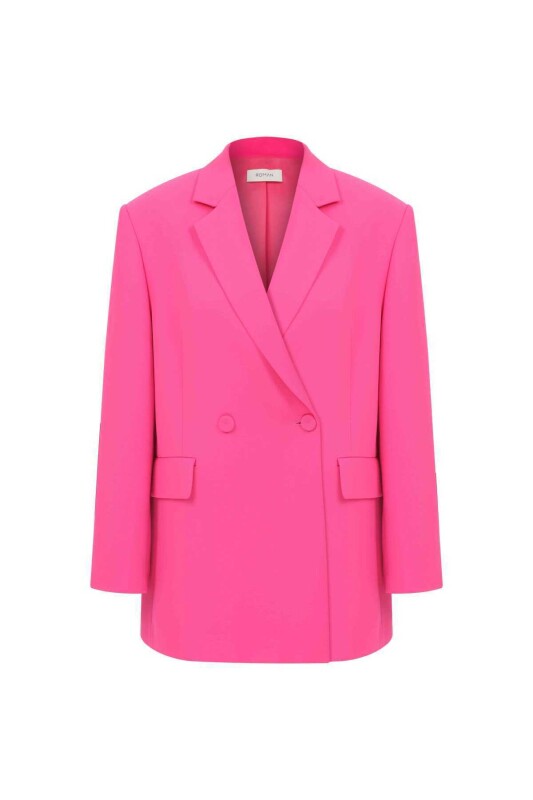 Oversize Krep Kadın Ceket Fuşya - 4