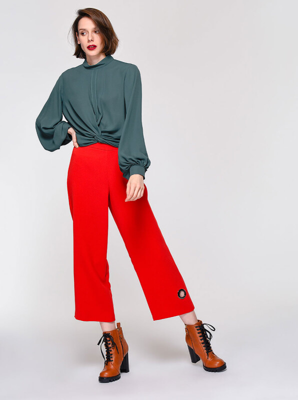  Paça Detaylı Pantolon Kırmızı - 3