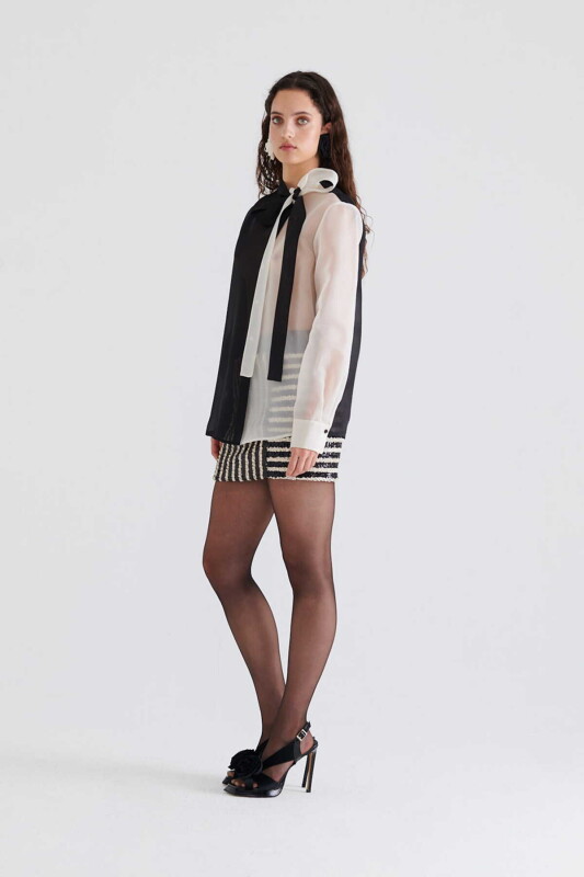  Parçalı Yaka Bağlamalı Gömlek Standart Renk - 3