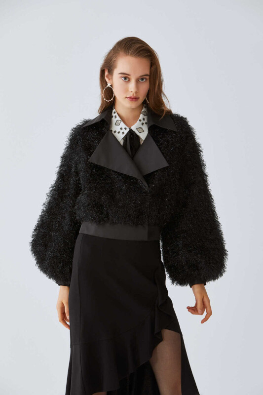  Parlak Tüylü Mont Siyah - 3