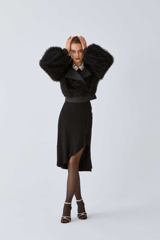  Parlak Tüylü Mont Siyah - 4