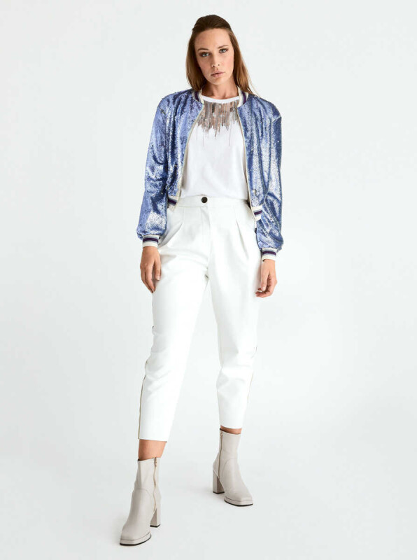  Payetli Bomber Ceket Lila - Gri - 2