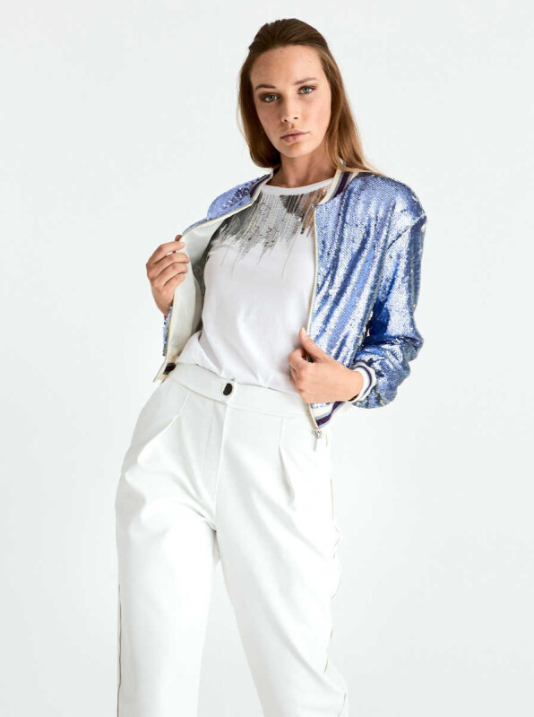  Payetli Bomber Ceket Lila - Gri - 3