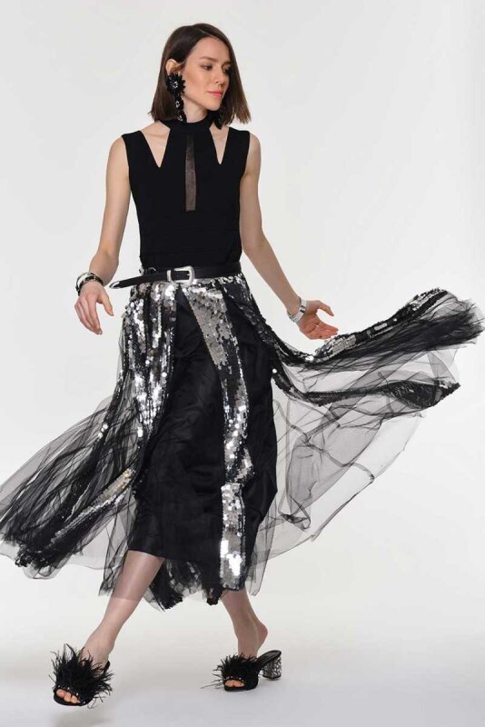 Payetli Etek Gümüş - 3