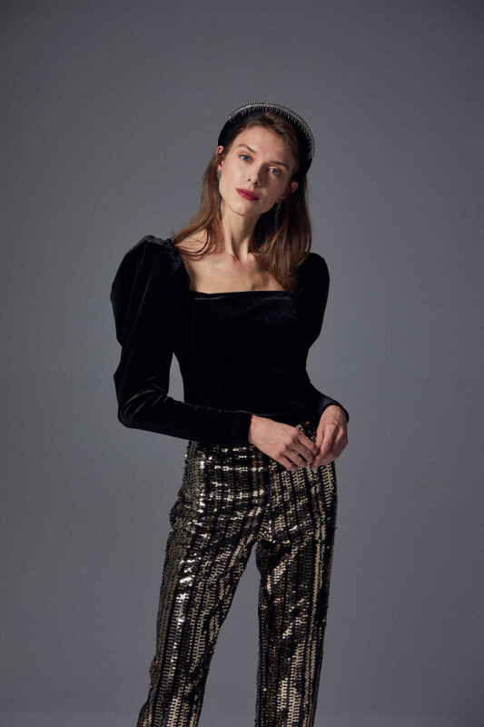  Payetli Kısa Paça Gold Kadın Pantolon Standart Renk - 3