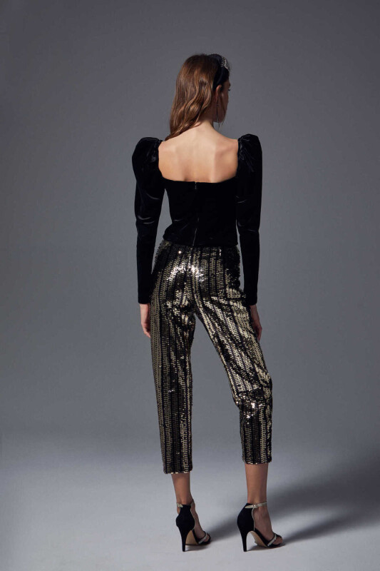  Payetli Kısa Paça Gold Kadın Pantolon Standart Renk - 2