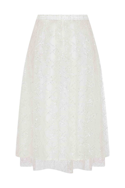  Payetli Midi Etek Ekru - 5
