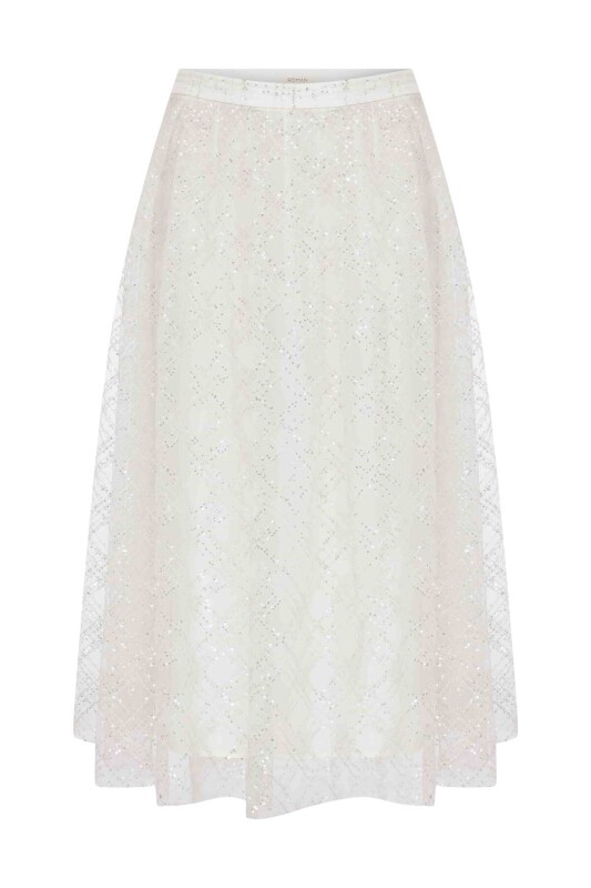  Payetli Midi Etek Ekru - 4