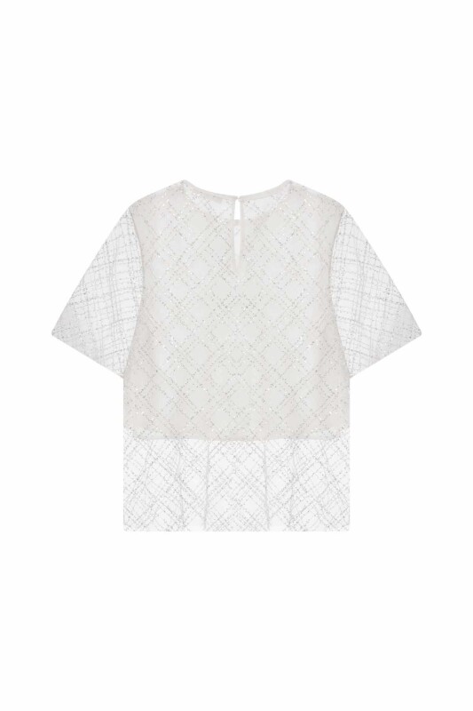  Payetli Transparan Bluz Ekru - 5