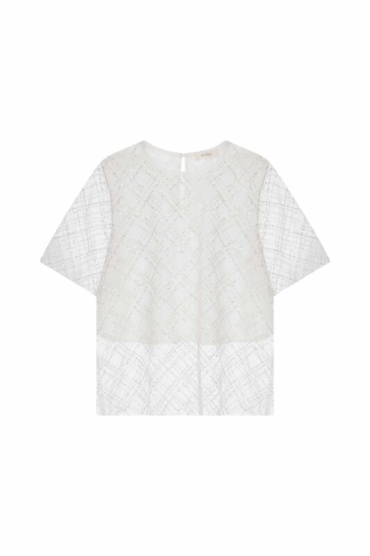  Payetli Transparan Bluz Ekru - 4