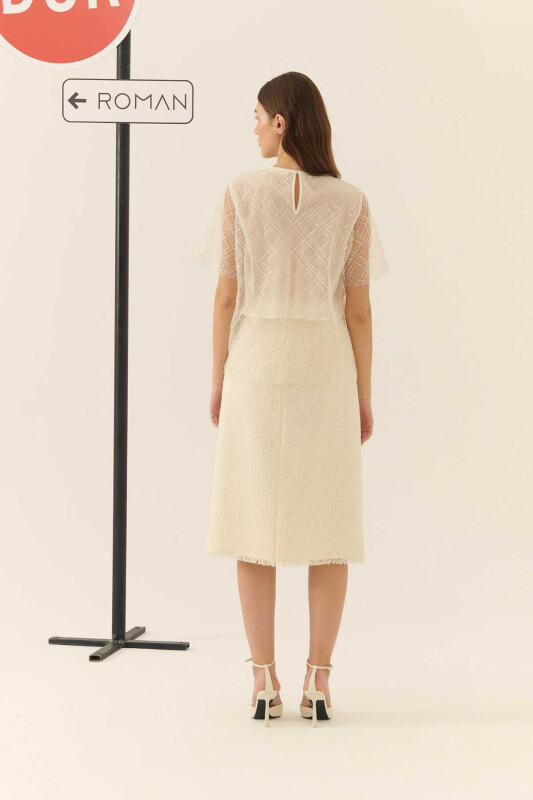  Payetli Transparan Bluz Ekru - 2