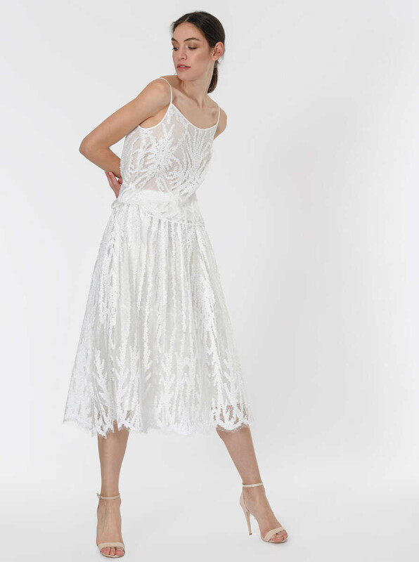 Payetli Uzun Etek Beyaz - 3