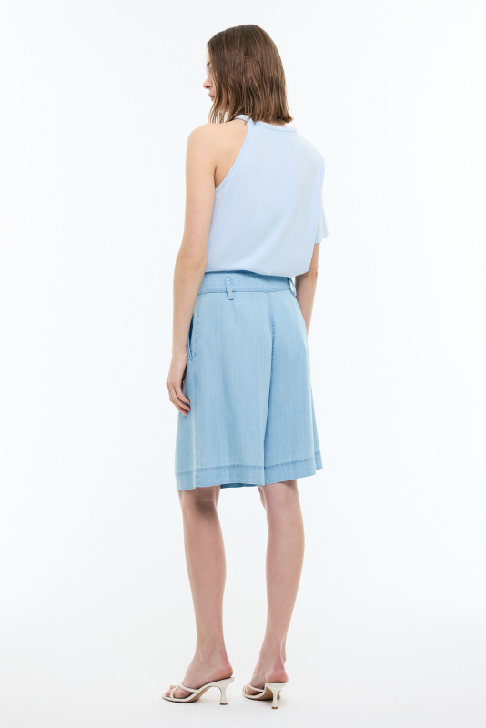 Pileli Denim Bermuda Pantolon Mavi - Roman (1)