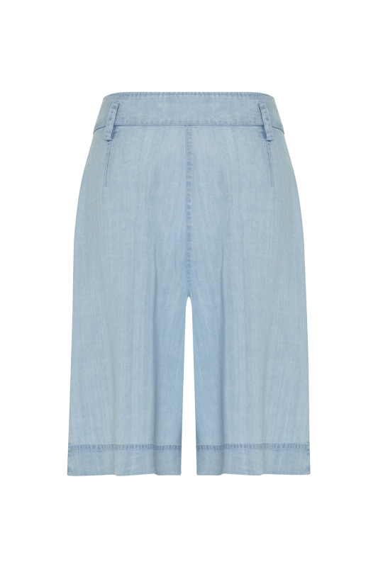 Pileli Denim Bermuda Pantolon Mavi - 5