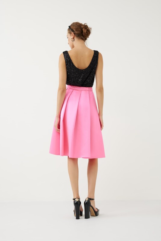 Saten Pileli Etek Pembe - 2