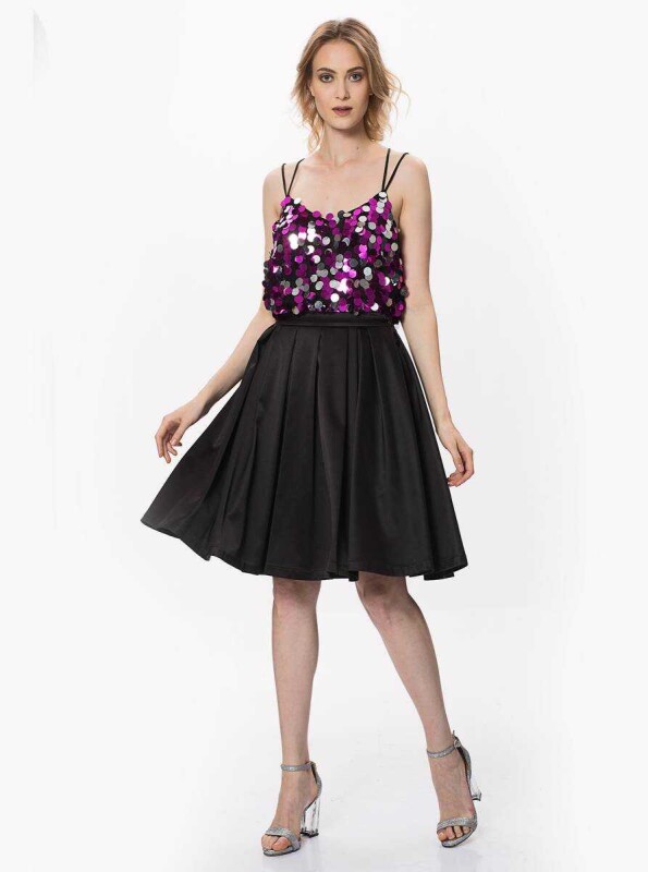 Pileli Kabarık Etek Siyah - 1