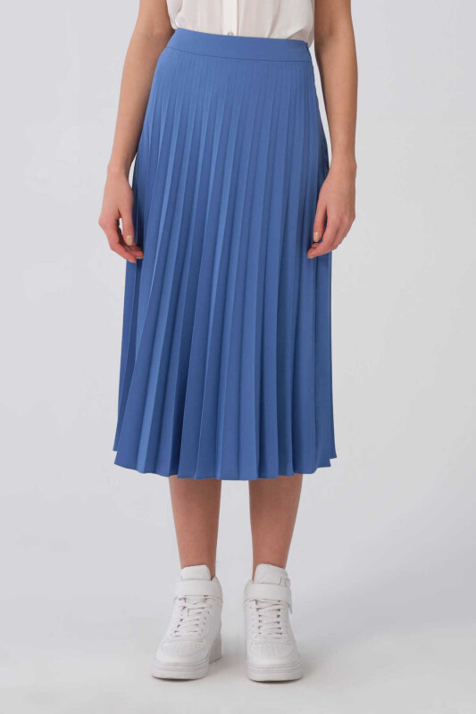 Pileli Midi Boy Etek Mavi - 1