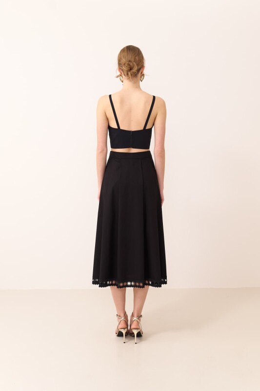 Pileli Midi Boy Poplin Etek Siyah - 2