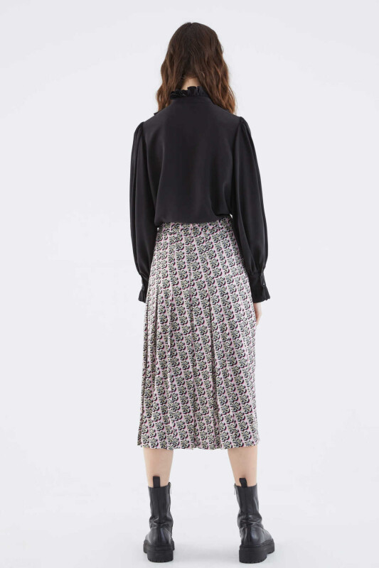  Pileli Midi Desenli Etek Standart Renk - 2