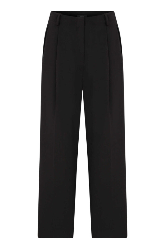  Pilise Detaylı Kısa Paça Kadın Pantolon Siyah - 4