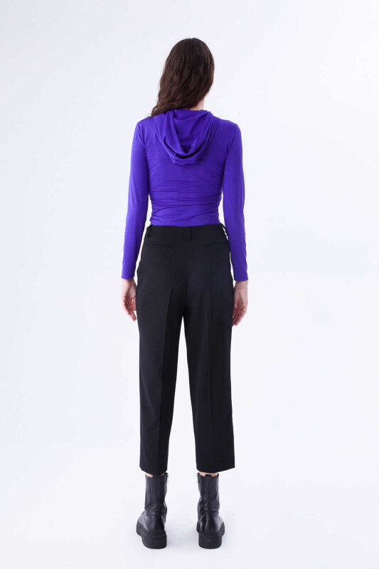  Pilise Detaylı Kısa Paça Kadın Pantolon Siyah - 2