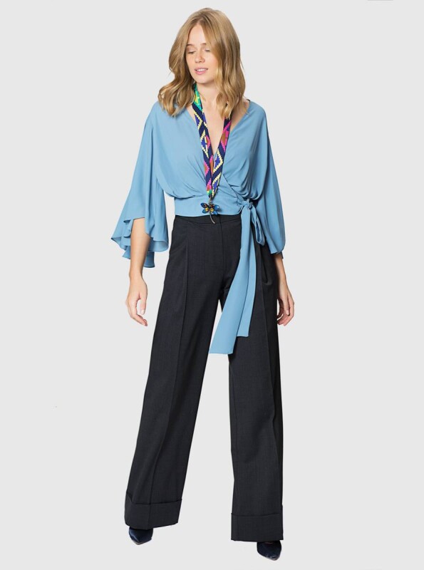  Piliseli Bol Paça Kadın Pantolon Antrasit - 4